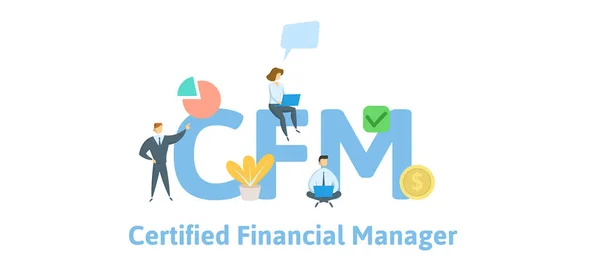 Cfm, Certified Financial Manager. Koncept med sökord, bokstäver och symboler. Flat vektorillustration. Isolerad på vit bakgrund. — Stock vektor