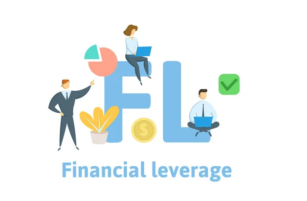 FL, Financial Leverage. Concept with keywords, letters and icons. Flat vector illustration. Isolated on white background. — Stock Vector