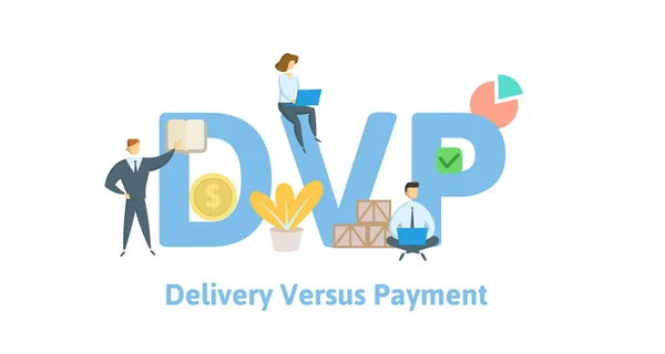 DVP, Delivery Verse Payment. Концепция с ключевыми словами, буквами и значками. Плоский векторный рисунок. Изолированный на белом фоне . — стоковый вектор