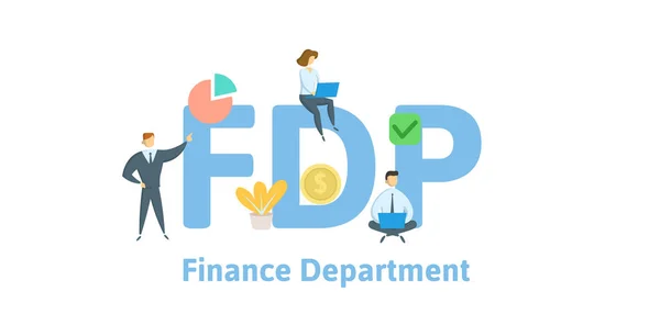 FDP, Dipartimento Finanze. Concetto con parole chiave, lettere e icone. Illustrazione a vettore piatto. Isolato su sfondo bianco . — Vettoriale Stock