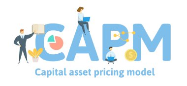 CAPM, Capital Asset fiyatlandırma modeli. Anahtar kelimeler, harfler ve simgeler konseptiyle. Düz vektör çizim. Beyaz arka plan üzerinde izole.