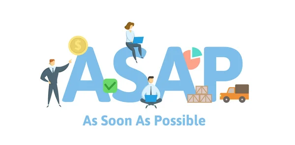 ASAP, as soon as possible. Concept with keywords, letters and icons. Flat vector illustration. Isolated on white background. — Stock Vector