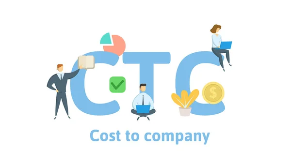 CTC, kosten voor het bedrijf. Concept met trefwoorden, brieven en pictogrammen. Platte vectorillustratie. Geïsoleerd op witte achtergrond. — Stockvector