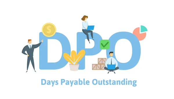 DPO, Days Payable Outstanding. Concepto con palabras clave, letras e iconos. Ilustración vectorial plana. Aislado sobre fondo blanco . — Vector de stock