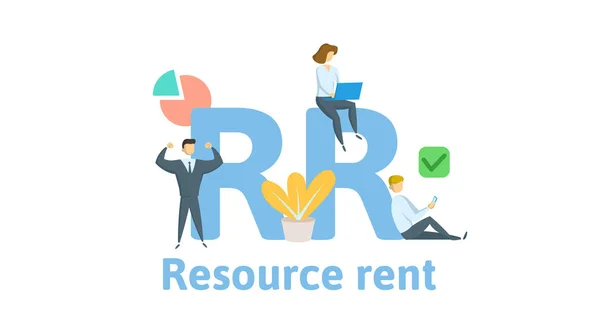 RR, Resource te huur. Concept met trefwoorden, brieven en pictogrammen. Platte vectorillustratie. Geïsoleerd op witte achtergrond. — Stockvector