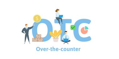 OTC, Over The Counter. Concept with keywords, letters and icons. Flat vector illustration. Isolated on white background. clipart