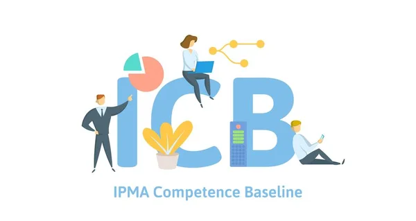 ICB, IPMA Competence Baseline. Concetto con parole chiave, lettere e icone. Illustrazione a vettore piatto. Isolato su sfondo bianco . — Vettoriale Stock