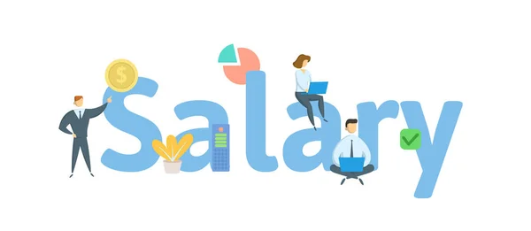 Salaris woord concept banner. Concept met mensen, letters en iconen. Platte vectorillustratie. Geïsoleerd op witte achtergrond. — Stockvector