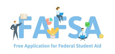 FAFSA, Free Application for Federal Student Aid. Concept with keywords, letters and icons. Flat vector illustration. Isolated on white background. clipart