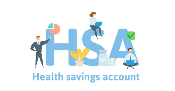 HSA, Health Savings Account. Concetto con parole chiave, lettere e icone. Illustrazione a vettore piatto. Isolato su sfondo bianco . — Vettoriale Stock