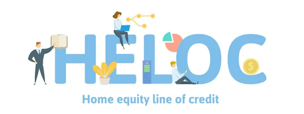 HELOC, Home Equity Line of Credit. Conceito com palavras-chave, letras e ícones. Ilustração vetorial plana. Isolado sobre fundo branco . — Vetor de Stock