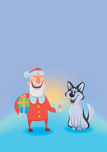 Feliz Papai Noel rindo com o cão. Ano Novo e cartões de Natal do ano do cão segundo o calendário oriental. Personagens vetoriais . — Vetor de Stock