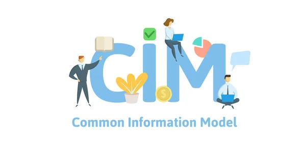 CIM, gemensam informationsmodell. Koncept med nyckelord, människor och ikoner. Platt vektor illustration. Isolerad på vit bakgrund. — Stock vektor