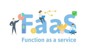 FaaS, Function as a Service. Concept with people, keywords and icons. Flat vector illustration. Isolated on white background. clipart