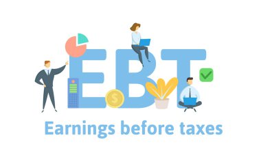 Ebt, Vergi Öncesi Kazançlar. İnsanlar, harfler ve simgeler ile Kavram. Düz vektör çizimi. Beyaz arka planda yalıtılmış.