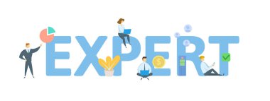 EXPERT. Concept with people, letters and icons. Flat vector illu clipart