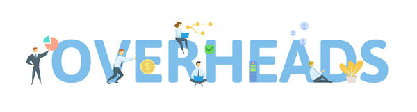 Оверхеды. Концепция с людьми, буквами и иконами. Плоский вектор i
