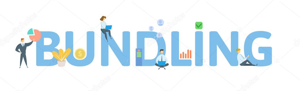 BUNDLING. Concept with people, letters and icons. Flat vector illustration. Isolated on white background.