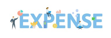 Gider. İnsanlar, harfler ve simgeler ile Kavram. Düz vektör çizimi. Beyaz arka planda yalıtılmış.