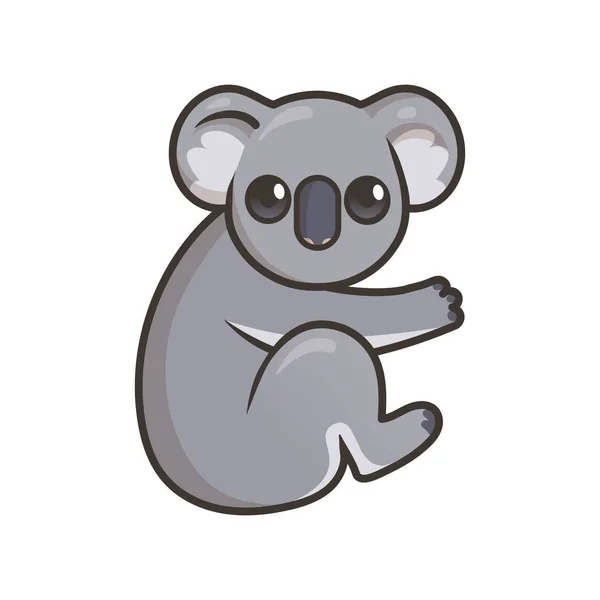 Słodka szara koala, australijskie zwierzę. Ilustracja wektora płaskiego z zarysem, odizolowana na białym tle. — Wektor stockowy
