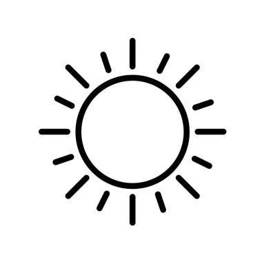 Basit Güneş minimal siyah beyaz taslak simgesi. Düz vektör çizimi. Beyazda izole edilmiş.