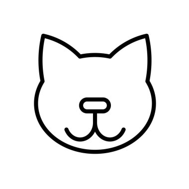 Kedi sade siyah beyaz taslak simgesi. Düz vektör çizimi. Beyazda izole edilmiş.