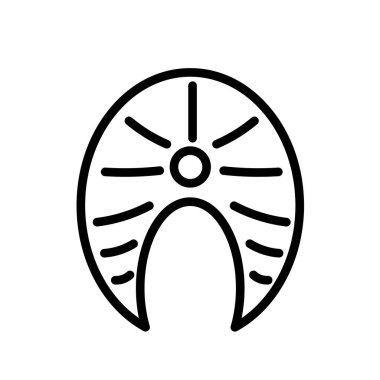 Balık fileto, somon bifteği basit siyah beyaz taslak ikon. Düz vektör çizimi. Beyazda izole edilmiş.