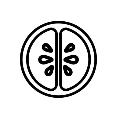 Citrus meyvesi ortadan ikiye bölünmüş, basit siyah beyaz taslak ikonu. Düz vektör çizimi. Beyazda izole edilmiş.