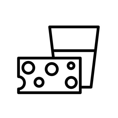 Peynir dilimi ve süt bardakta. Düz vektör çizimi. Beyazda izole edilmiş.