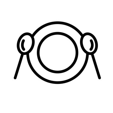 Tabak ve iki kaşık üst görünüm, basit siyah beyaz taslak simgesi. Düz vektör çizimi. Beyazda izole edilmiş.