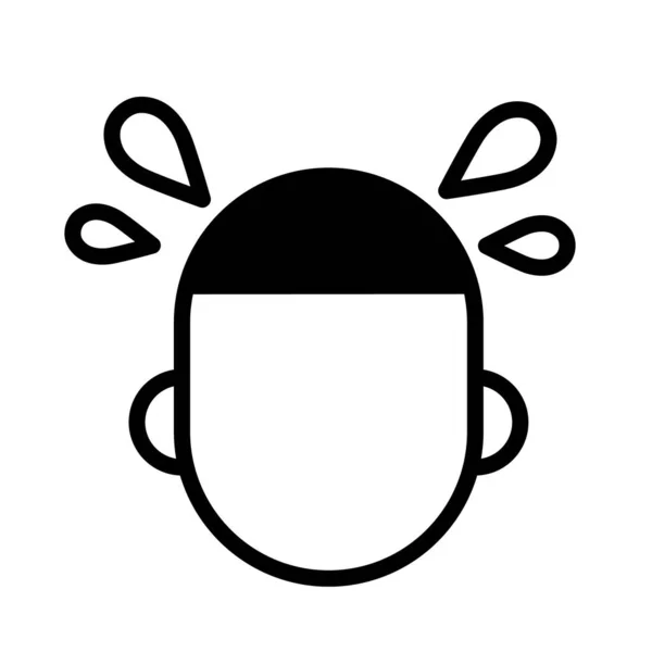 Cabeça humana com gotas de suor, simples ícone de contorno preto e branco. Ilustração vetorial plana. Isolado em branco . — Vetor de Stock