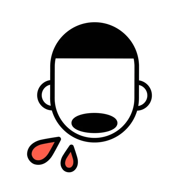 Um jovem a tossir sangue, um ícone de contorno preto e branco mínimo. Ilustração vetorial plana. Isolado em branco . — Vetor de Stock