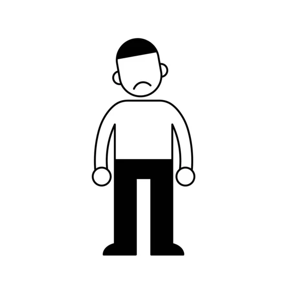 Frustración, depresión, ansiedad. Hombre infeliz mínimo icono de contorno en blanco y negro. Ilustración vectorial plana. Aislado sobre blanco . — Vector de stock