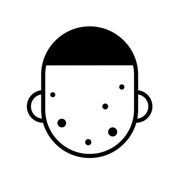 Homem com acne ou varíola de frango, ícone de contorno preto e branco mínimo. Ilustração vetorial plana. Isolado em branco . — Vetor de Stock