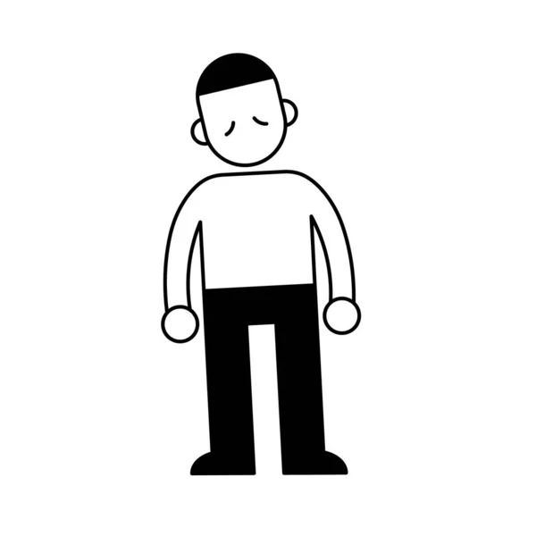 Frusztráció, depresszió, szorongás. Boldogtalan ember minimális fekete-fehér vázlat ikon. Lapos vektor illusztráció. Fehér alapon elszigetelve. — Stock Vector