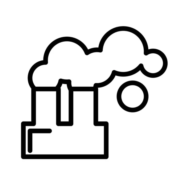 Fabriksbyggnad med skorsten och rök, enkel svart och vit konturikon. Platt vektor illustration. Isolerad på vitt. — Stock vektor