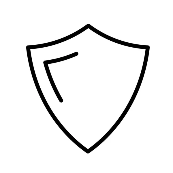 Scudo, semplice icona del contorno in bianco e nero. Sicurezza, protezione. Illustrazione a vettore piatto. Isolato su bianco. — Vettoriale Stock