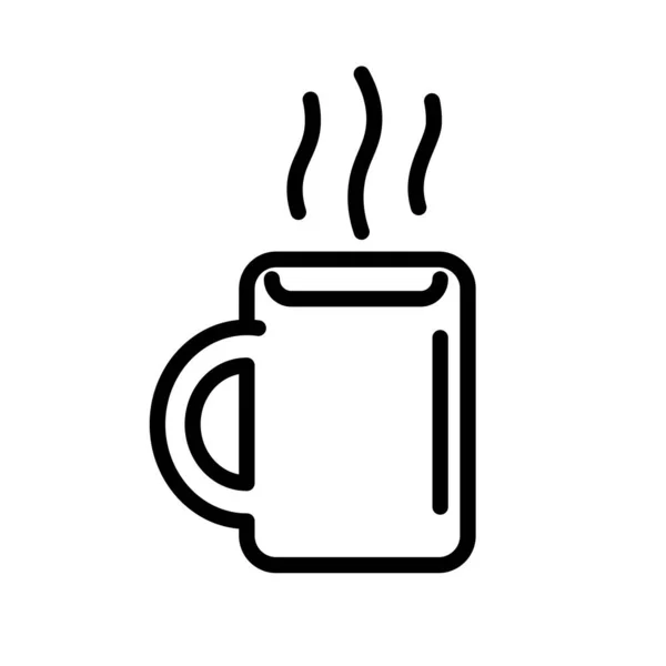 Bebida quente na caneca, simples ícone de contorno preto e branco. Ilustração vetorial plana. Isolado em branco . —  Vetores de Stock