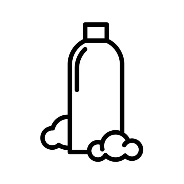 Botella con espuma, icono de contorno mínimo en blanco y negro. Ilustración vectorial plana. Aislado sobre blanco . — Vector de stock