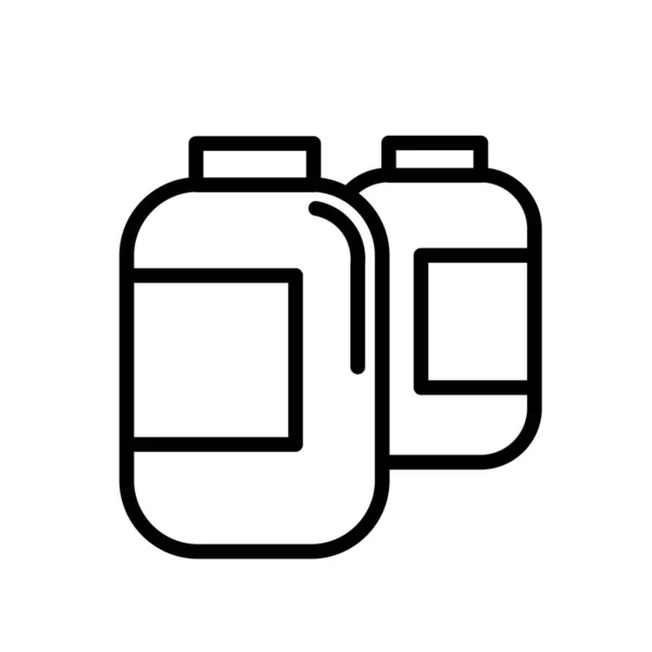 Botellas de pastillas simple icono contorno en blanco y negro. Ilustración vectorial plana. Aislado sobre blanco . — Vector de stock