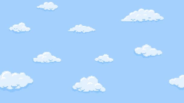 Nubes de dibujos animados flotando en el cielo azul. Animación de bucle sin costura de fondo . — Vídeos de Stock