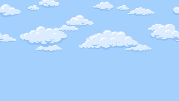 Nubes de dibujos animados flotando en el cielo azul. Animación de bucle sin costura de fondo . — Vídeos de Stock