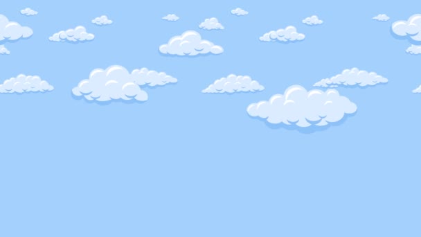 Cartoon wolken zweven in de blauwe lucht. Achtergrond naadloze looping animatie. — Stockvideo