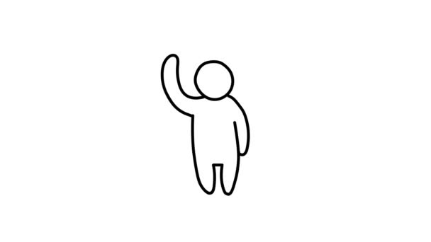 Der Mann winkt mit der Hand. Einfache Loopanimation einer Person mit Linien auf weißem Hintergrund. — Stockvideo