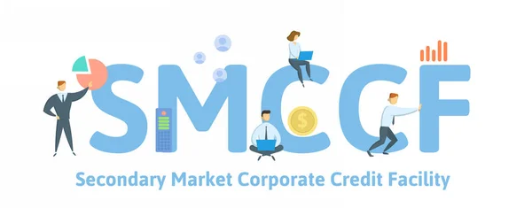 SMCCF, másodlagos piaci vállalati hitelkeret. Fogalom kulcsszavakkal, emberek és ikonok. Lapos vektor illusztráció. Fehér alapon elszigetelve. — Stock Vector