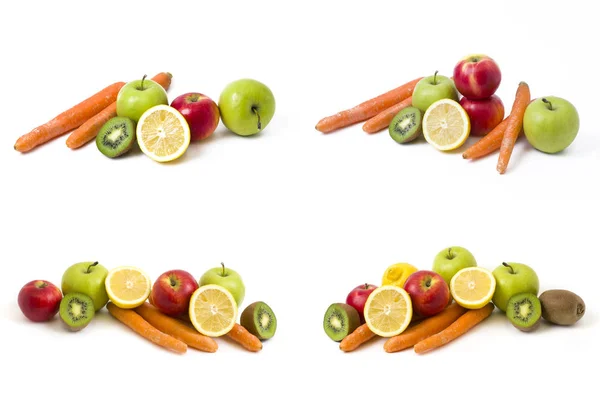 Frukter Vit Bakgrund Citron Med Äpplen Och Kiwi Vit Bakgrund — Stockfoto