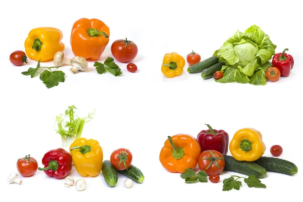 Red Pepper Yellow Pepper Tomatoes White Background Cucumbers Peppers Tomatoes — Stock Photo, Image