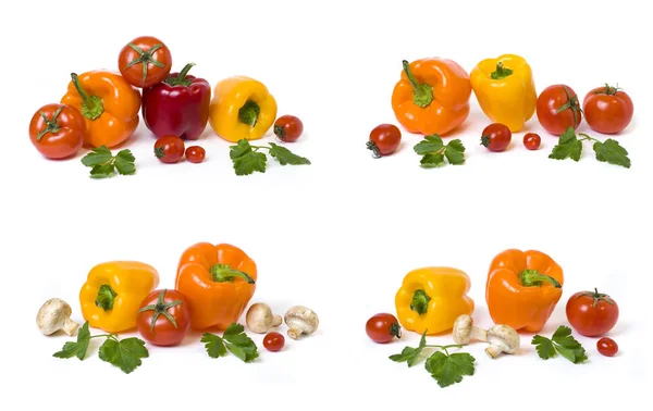 Poivrons Rouges Jaunes Oranges Aux Tomates Sur Fond Blanc — Photo