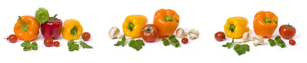 Panoramablick Auf Die Rote Gelbe Und Orangefarbene Paprika Mit Tomaten — Stockfoto