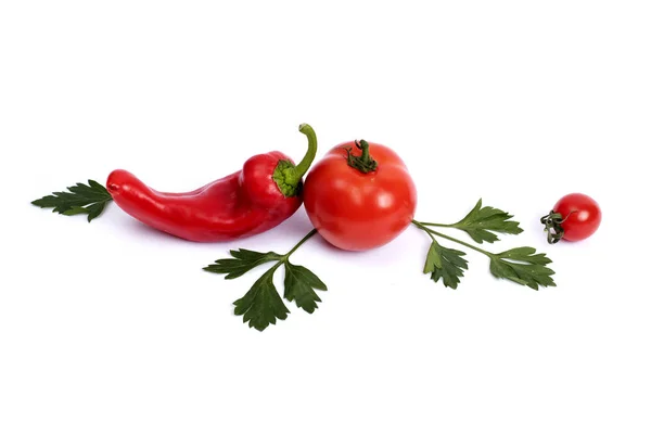 Red Sweet Pepper Tomato White Background Red Sweet Long Pepper — Stock Photo, Image